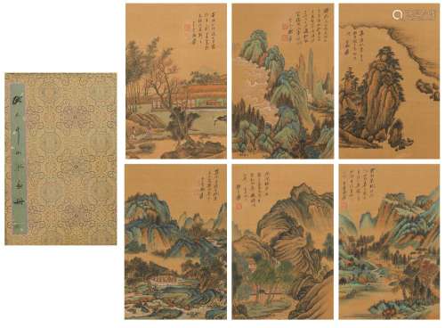 6 pages of Chinese landscape painting, Zhang Daqian mark