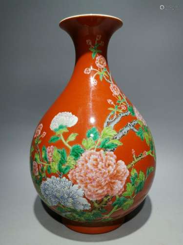 Sand red pastel flower pattern jade pot spring bottle