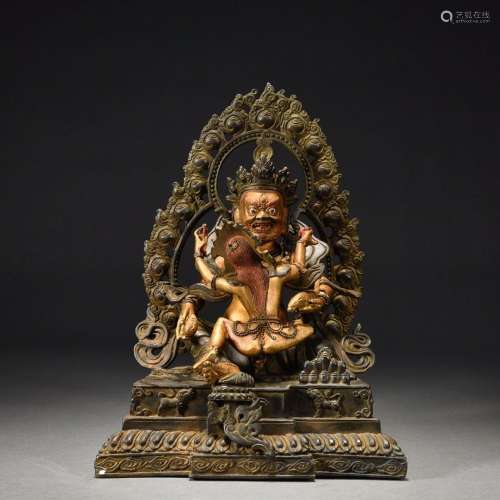 Bronze gilt red statue of God of Wealth