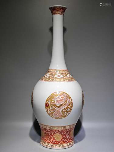 Alum red and golden circle dragon pattern olive bottle
