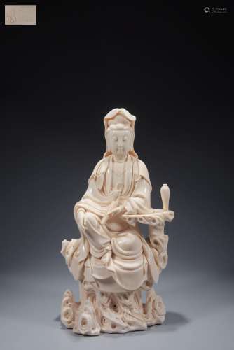 Dehua White Porcelain Sutra Scroll Avalokitesvara Seated Roc...