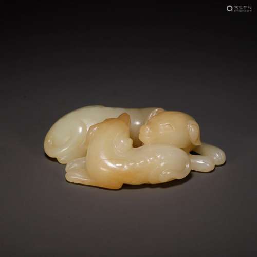 Hetian jade lying dog ornament