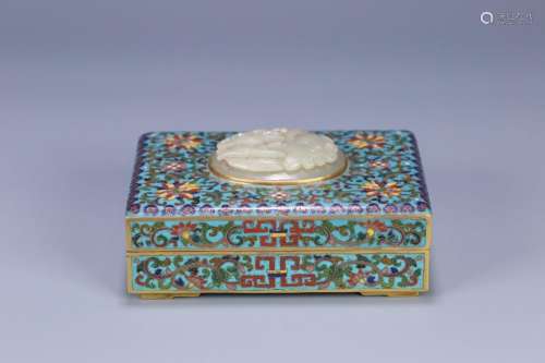 Cloisonne Inlaid Hetian Jade Square Lid Box