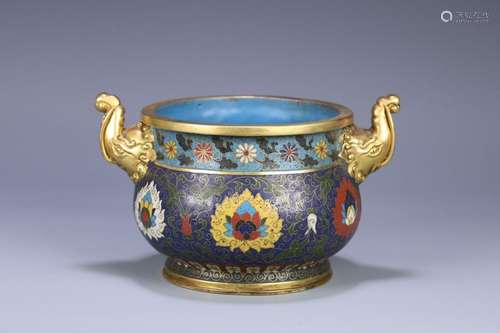 Cloisonne Double Elephant Ear Censer