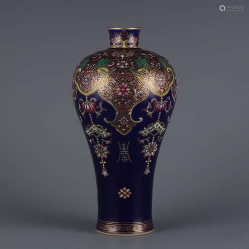 Ji blue glaze painted gold and color Ruyi Shou pattern plum ...