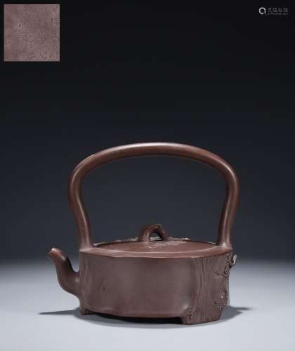Clay-painted plum pattern purple sand handle beam teapot