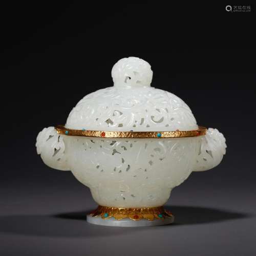 Hetian jade-covered gold-wrapped branch flower pattern smoke...