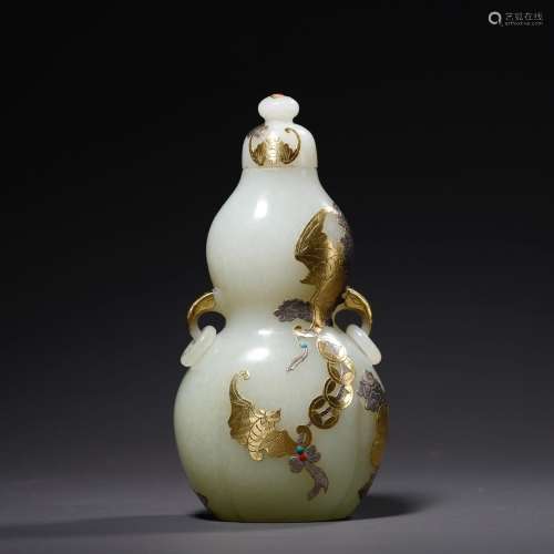 Hetian jade inlaid gold and silver gourd vase