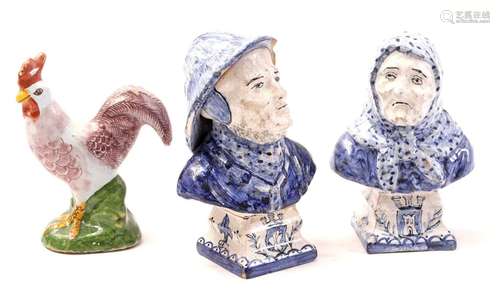 3 earthenware figurines, 2 busts,