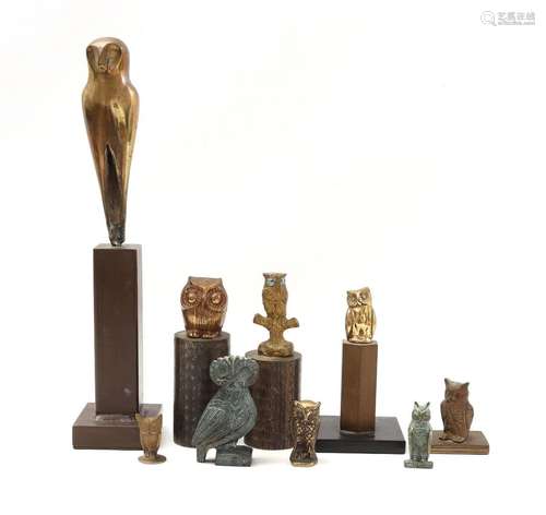 9 bronze owl figurines