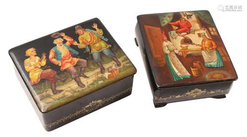 2 wooden Russian lacquer boxes