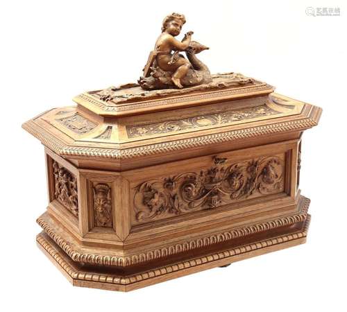 Walnut richly decorated lidded box