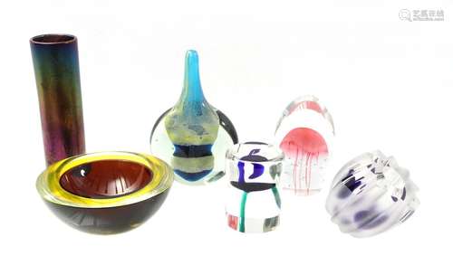 6 colored glass objects