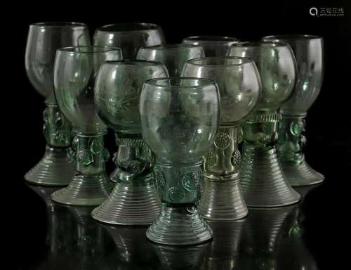 10 green glass rummers