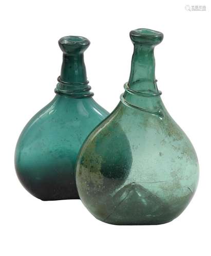 Two free-blown pilgrim bottles