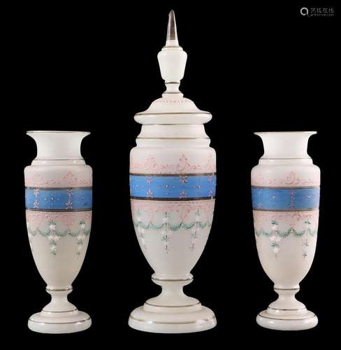 Opaline glass 3-piece garniture