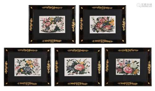 A set of Five Chinese Export floral paintings