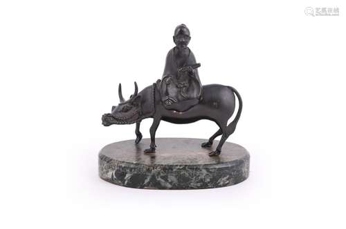 A Chinese bronze 'Laozi and buffalo' incense burner and cove...