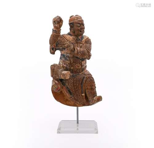 A Chinese painted wood figure of a guardian