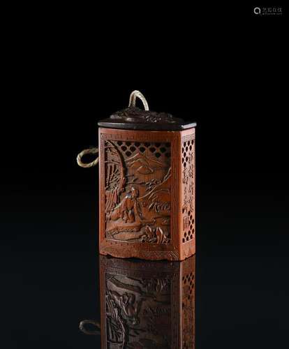 A Chinese carved bamboo incense holder