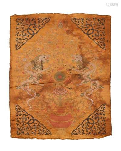A Chinese silk 'Dragon' Textile panel