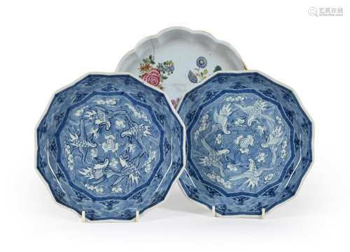 A pair Japanese Arita porcelain shallow dishes of twelve-poi...