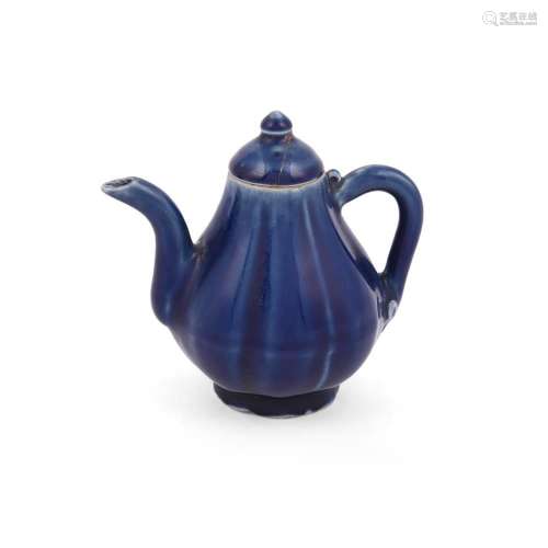 A Chinese powder blue glazed tea pot