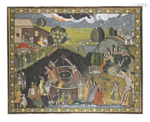A very large Mughal style painting on cloth