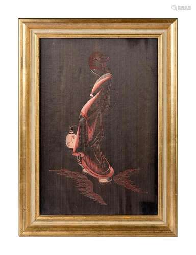 A Chinese silk shadow picture of a Japanese lady holding a l...