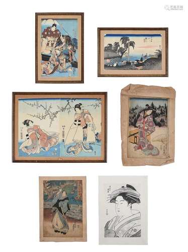 A group of Japanese ukiyo-e woodblock prints in inks and col...