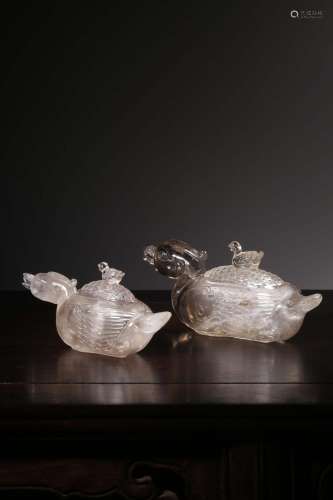 A pair of natural tea crystal carved mandarin duck aromather...