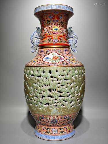 Bean Green Glaze Hollow-out Shuanglong Playing Beads and Gol...