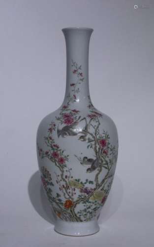 Pastel Flower and Bird Guanyin Vase