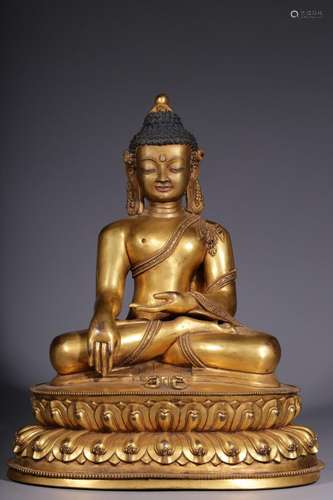 Gilt bronze seated Shakyamuni Buddha