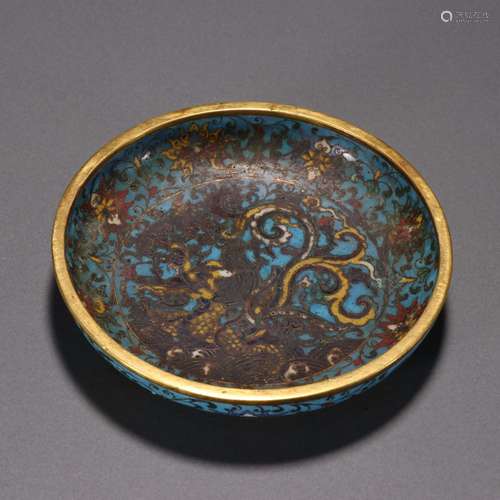 Copper cloisonné enamel floral plate