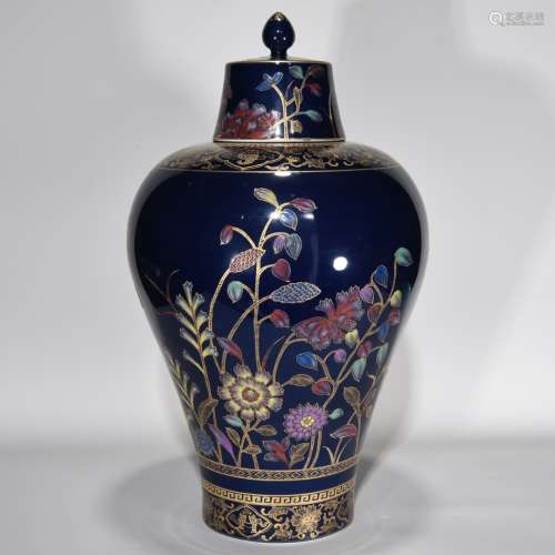 清乾隆蓝釉珐琅彩花卉纹梅瓶