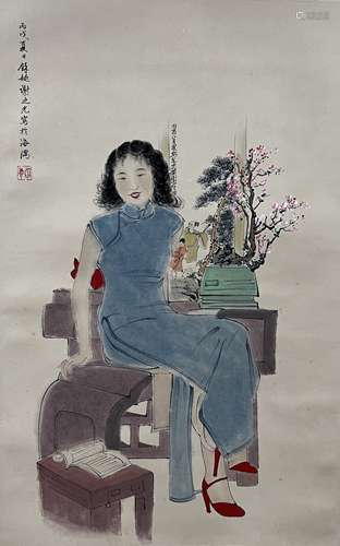 谢之光（1900-1976）摩登女郎 立轴 纸本