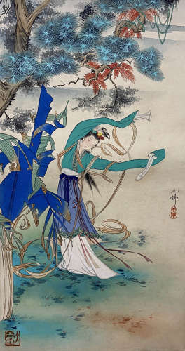 胡也佛（1908-1980） 绿衣舞女图 立轴 纸本