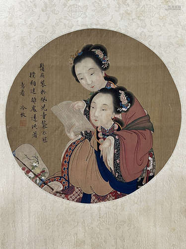 冷枚（1669-1742） 仕女圆光 镜片 绢本