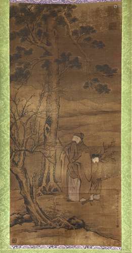 李公麟（1049-1106） 松下高士图 立轴 绢本