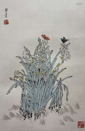 胡絜青（1905-2001）水仙蝴蝶 立轴 纸本