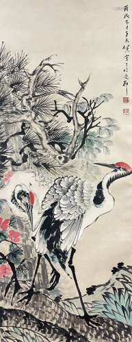 任熏（1835-1893） 松鹤图 立轴 日本回流 纸本
