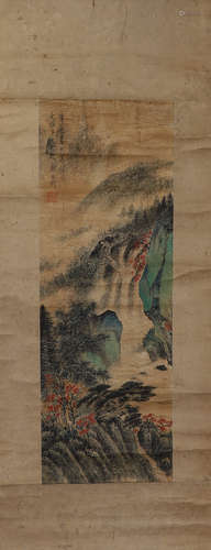 Chinese ink painting Xie Zhiliu's silk landscape