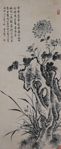 Chinese ink painting Huang Junbi paper based flower painting