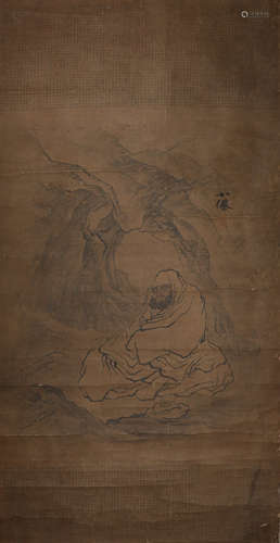 Chinese ink painting Wu Wei's paper-based figure mirror core