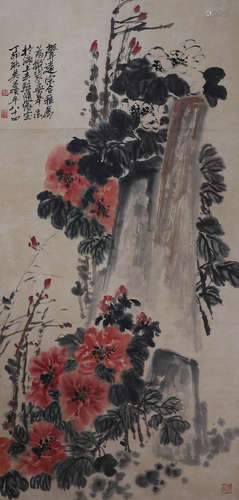 Chinese ink painting Wu Changshuo paper-based flowers