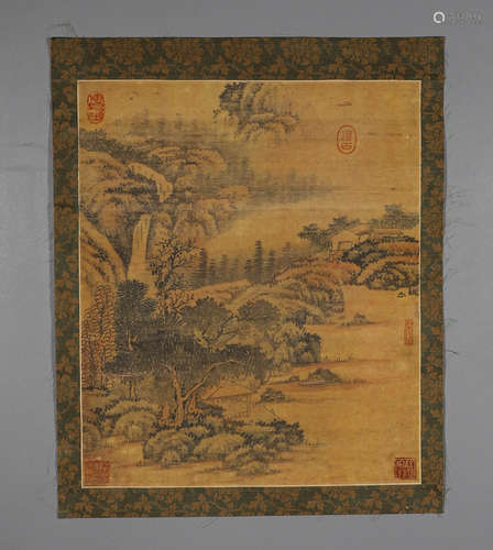 Anonymous Silk Texts of Chinese Ink and Wash Painting with a...