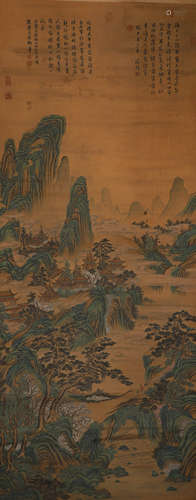 Chinese ink painting, Wenzhengming silk version, landscape p...