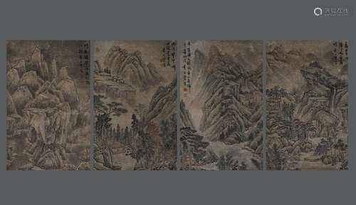 Chinese ink painting Huang Gongwang's four paper screens