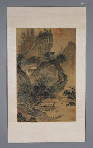 Anonymous Silk Texts of Chinese Ink and Wash Painting with a...